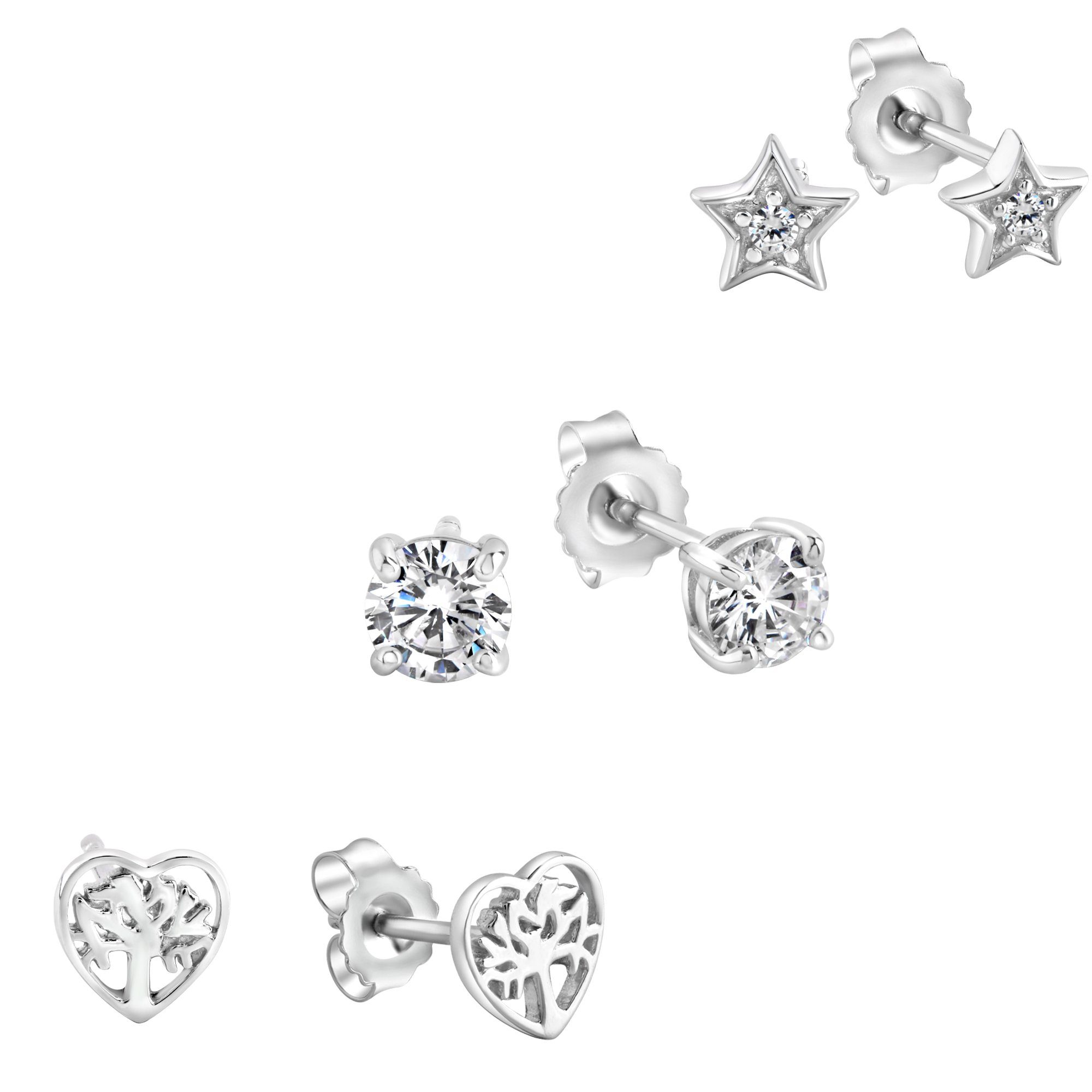 Zeeme Paar Ohrstecker Silber 925 rhodiniert Herz Stern Zirkonia weiß günstig online kaufen