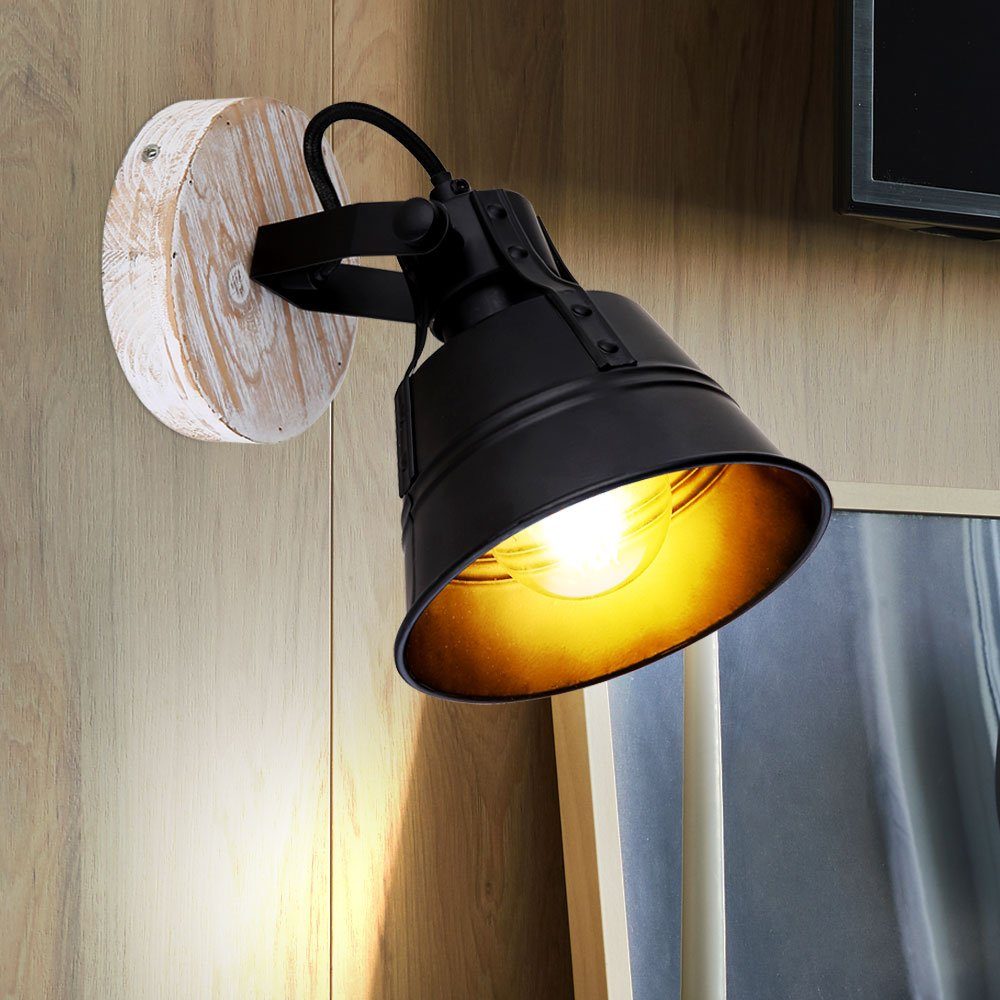 Farbwechsel, Spot etc-shop Strahler Wandleuchte, inklusive, LED Leuchte dimmbar Leuchtmittel Holz RETRO Lampe Wand Warmweiß, Fernbedienung