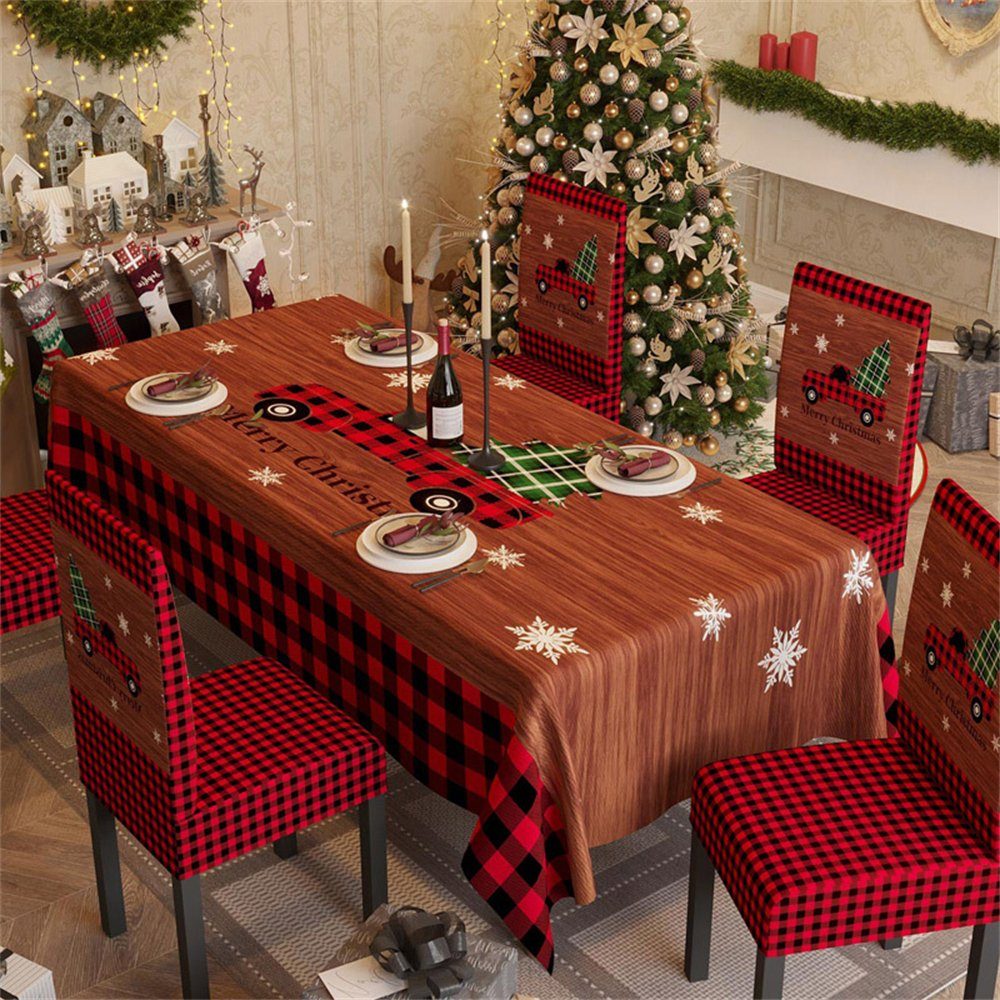 Orient Phoenix Tischdecke Rechteckige Weihnachtstischdecke  Tablecloth/Stuhlbezug set (1-tlg), Auto, Weihnachtsbaumdruck Muster,  waschbare