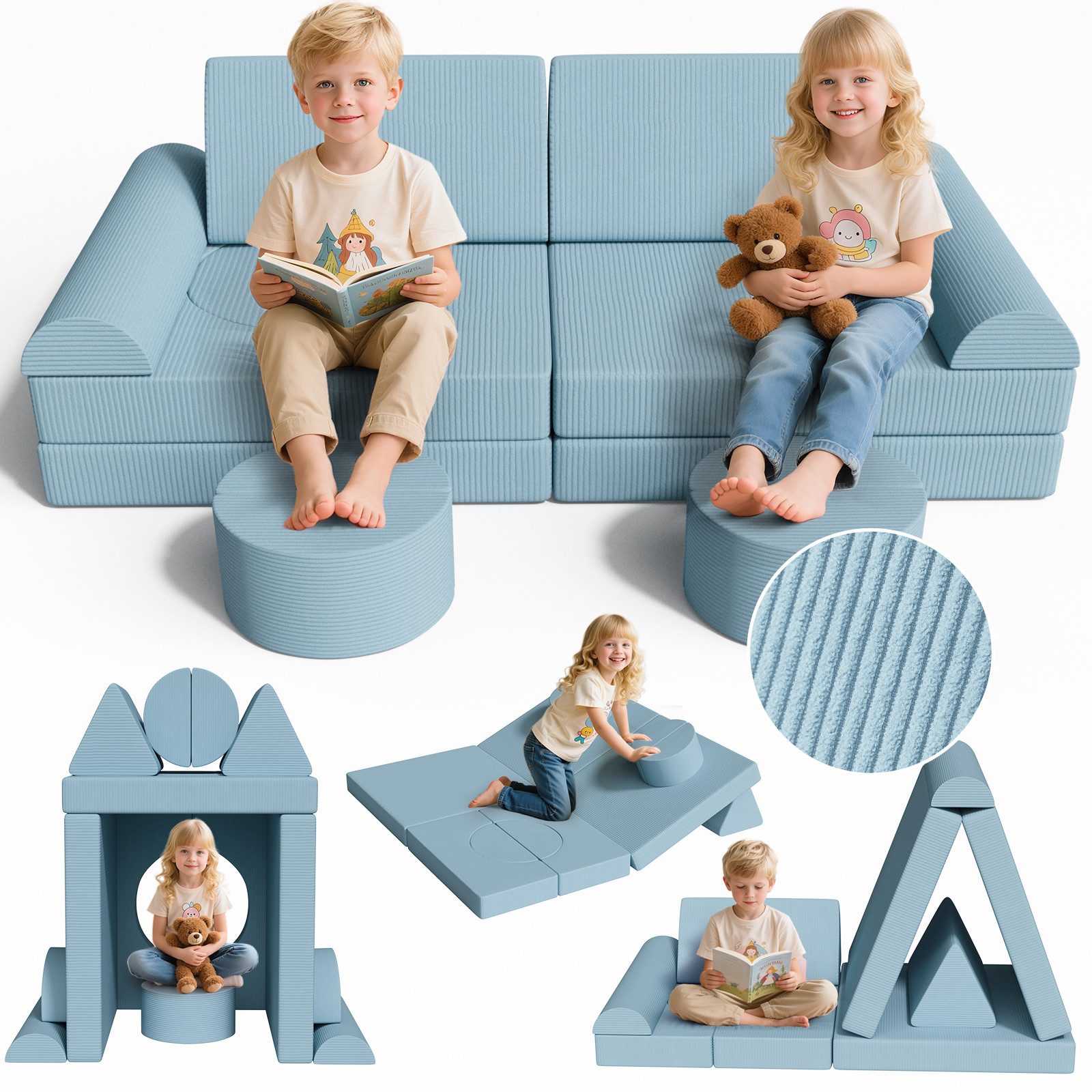 TLGREEN Kindersofa Spielsofa Cord, 14-Teiliges Modulare Kinderspielcouch, Kindersofa-Bausteine, Spielsofa für Kinder, kreatives Spielen für Kuschelecke im Kinderzimmer