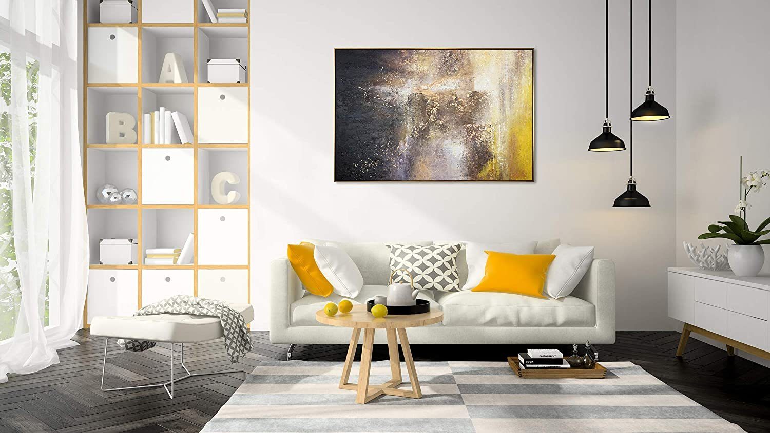YS-Art mit Abstraktes Gold Leinwandbild Rahmen in Weltall, Gemälde