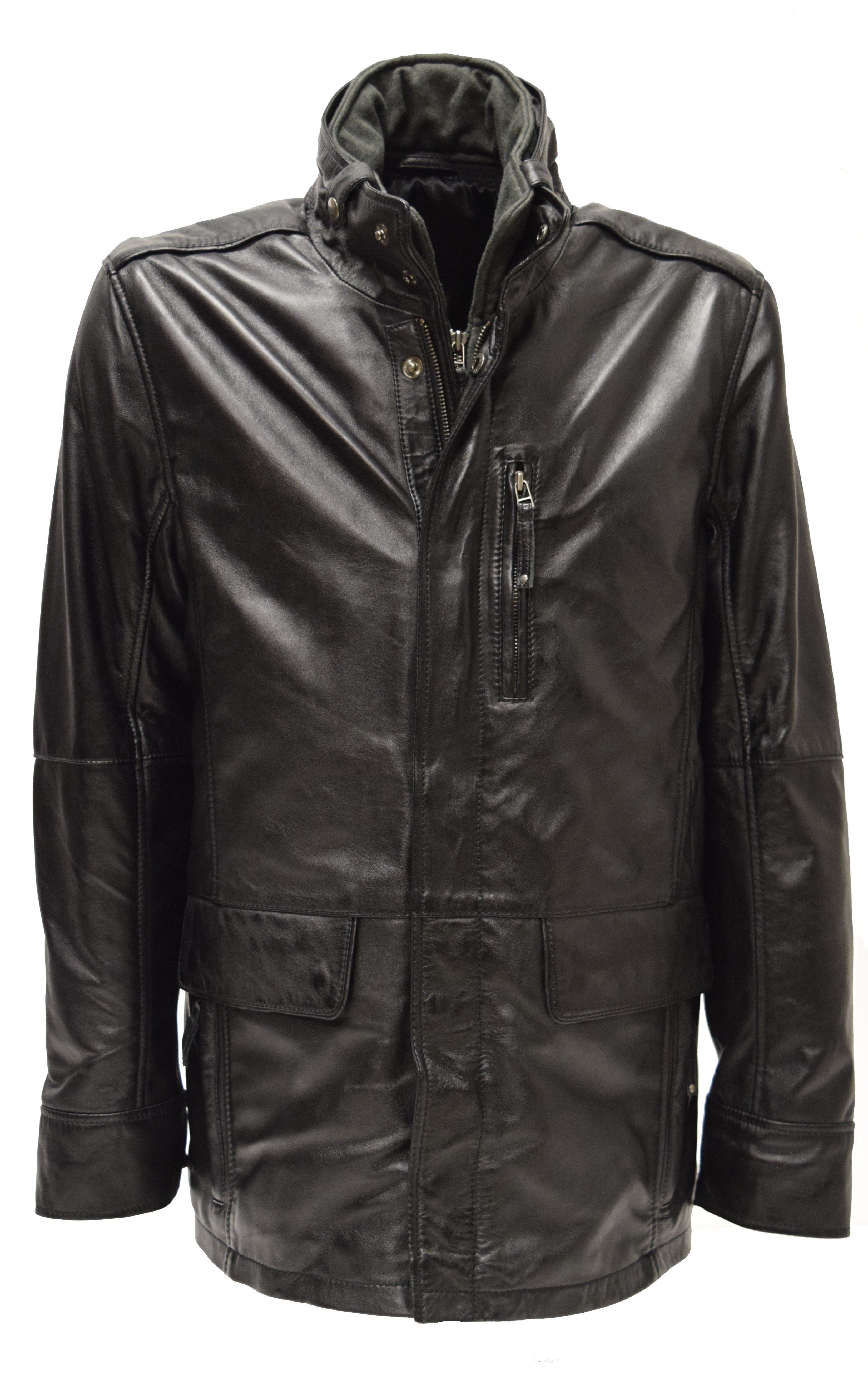 Zimmert Leather Lederjacke Nick Parka, washed Leder, Braun Schwarz, Westeneinsatz