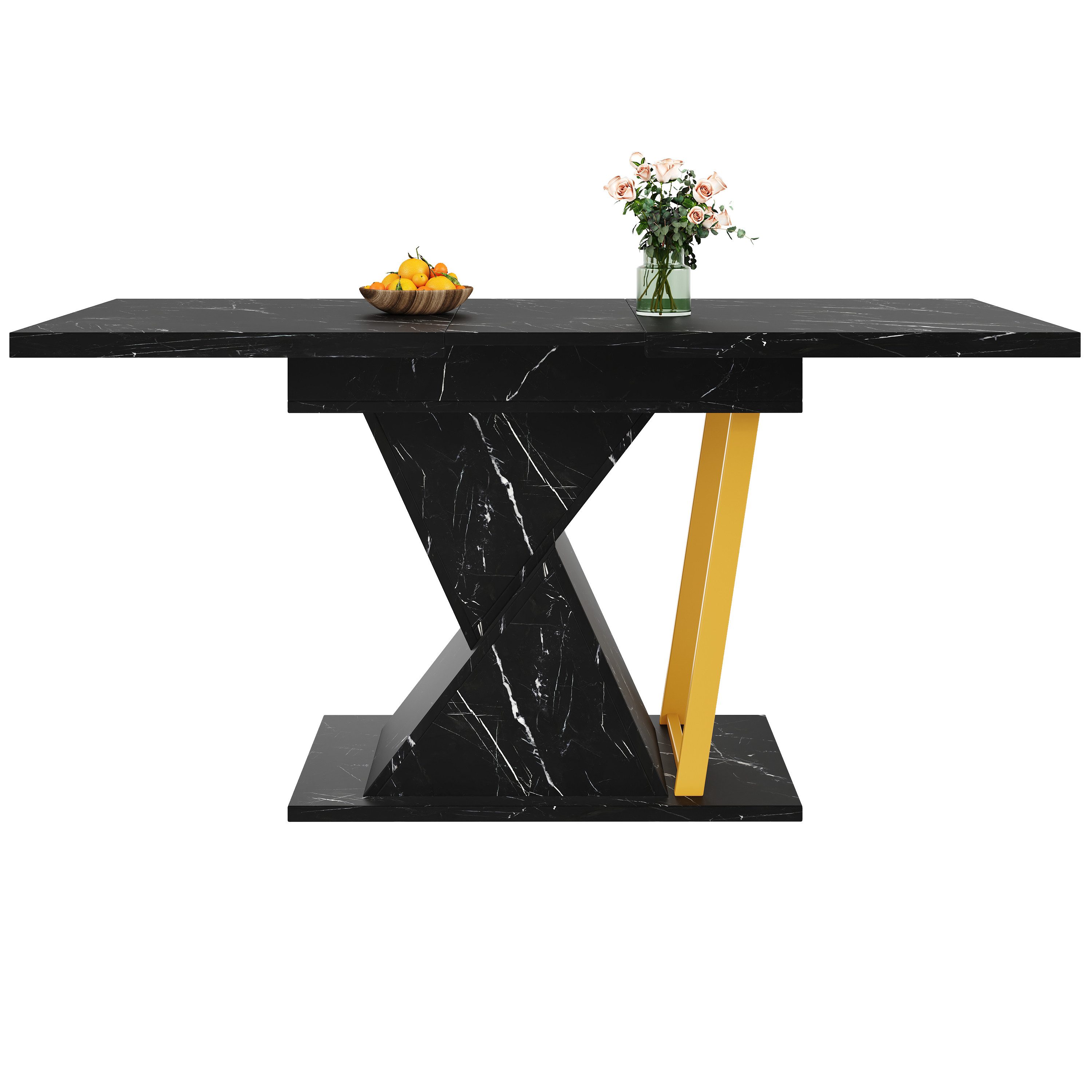 OKWISH Esstisch Küchentisch, Balkontisch (Ausziehbarer Esstisch 110-140 cm, MDF mit Marmoroptik, 1-St., Aufgeklappt:110x80x76cm Zusammengeklappt:140x80x76cm)
