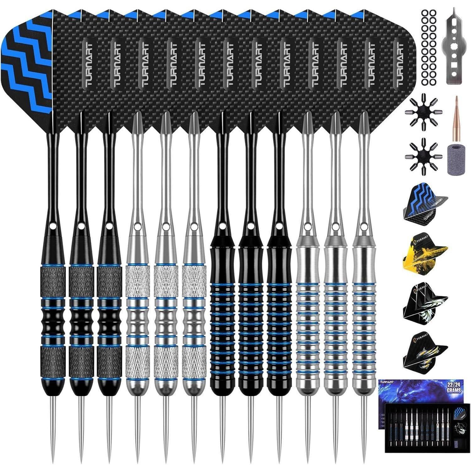 LuxusKollektion Dartpfeil Dartpfeile Metallspitze 12er Profi Steeldarts Dartcase Blau