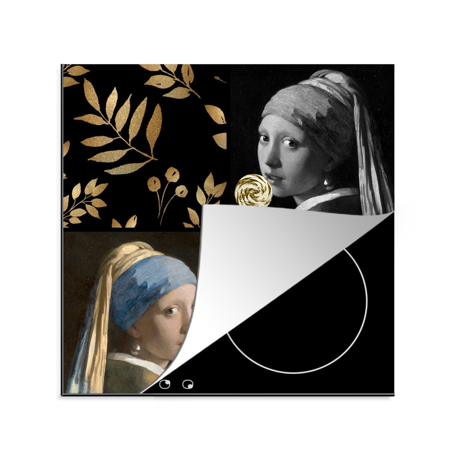 MuchoWow Herdblende-/Abdeckplatte Mädchen Collage, - cm, Ceranfeldabdeckung, für Perlenohrring mit - küche tlg), Arbeitsplatte Vinyl, 78x78 (1 Gold