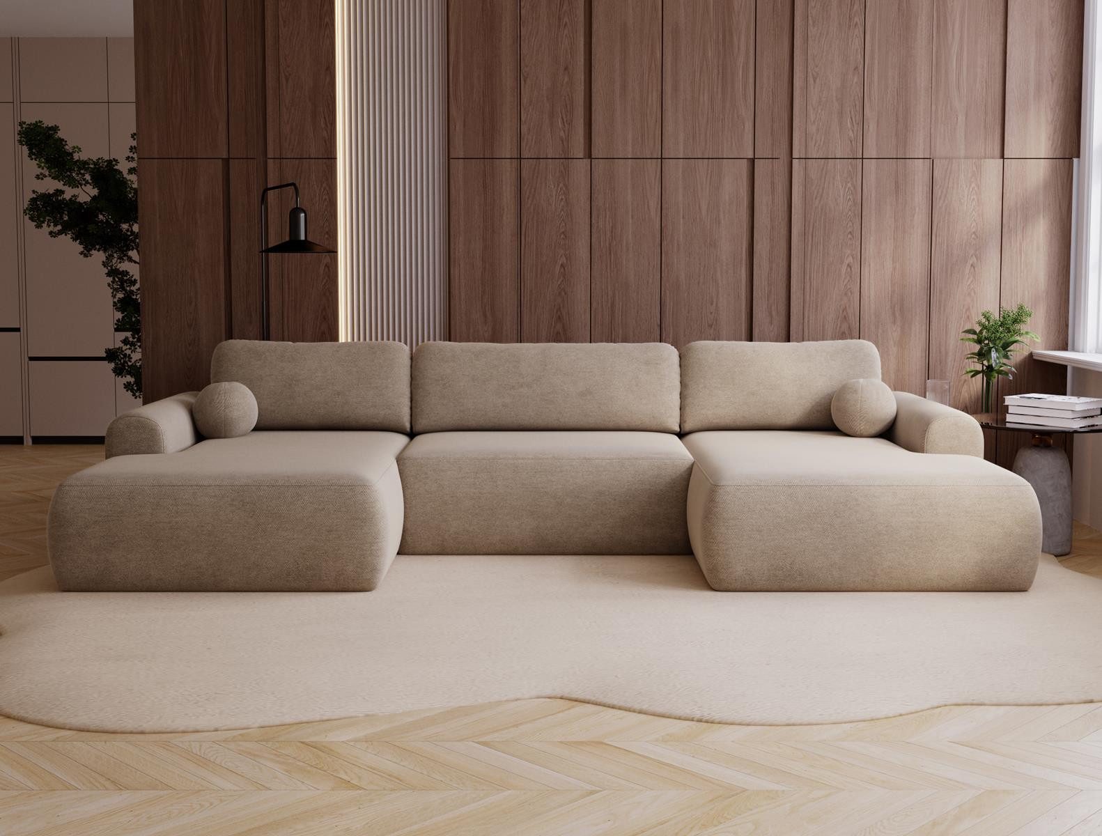 Compleo Ecksofa U-form, Wohnlandschaft Bouclé, komfortables Sofa AURA, Luxus, minimalistisches Sofa