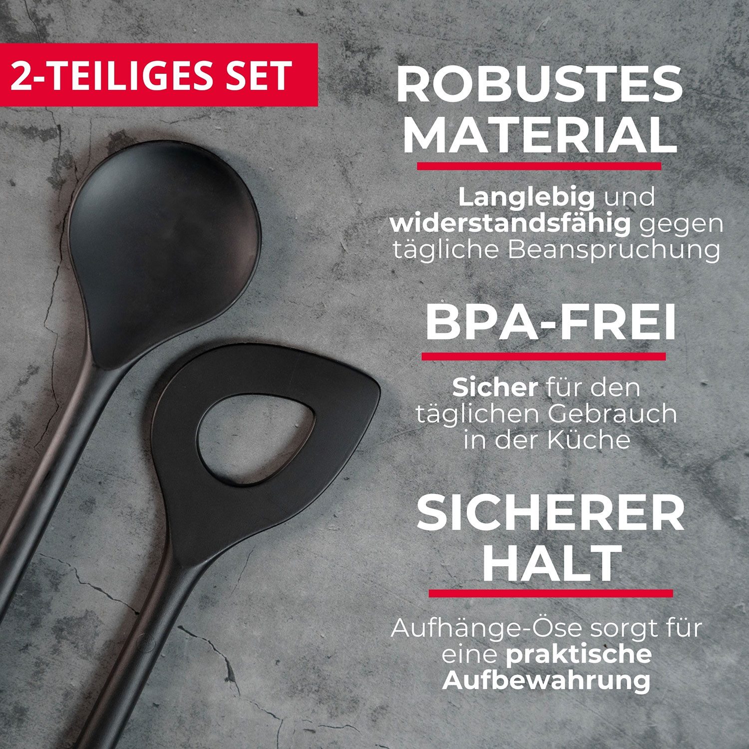 WESTMARK Kochlöffel Spitzlochlöffel + Rühr-/Kochlöffel-Set, 2tlg., Hitzebeständig bis 270 °C, Spülmaschinengeeignet – Bild 5 von 5