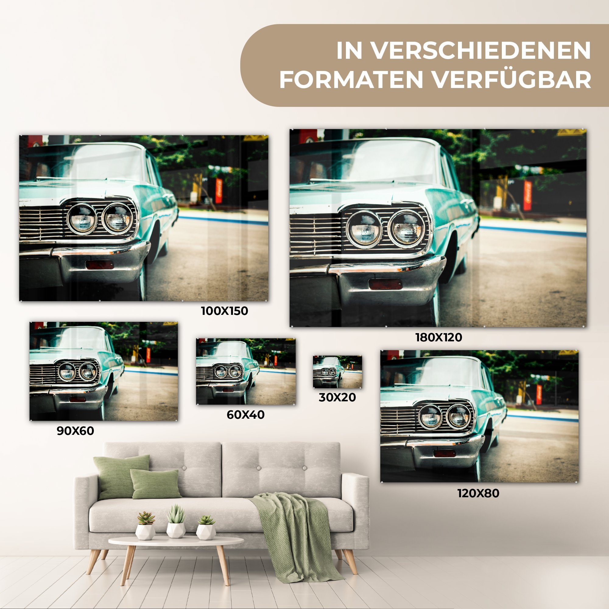 Autos Schlafzimmer - (1 Acrylglasbilder Retro Wohnzimmer Acrylglasbild Indien, - & St), MuchoWow