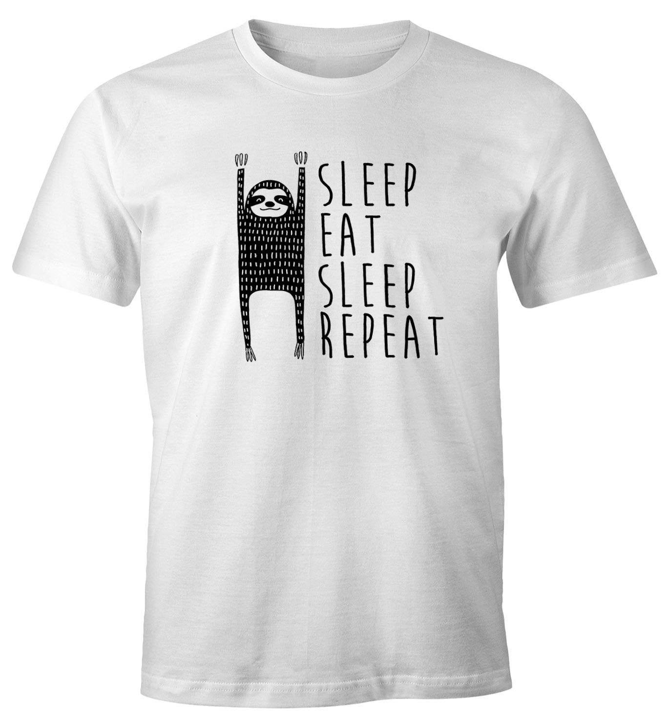Print-Shirt Moonworks® Herren Eat Fun-Shirt T-Shirt Print MoonWorks Sleep Repeat mit Faultier Sleep lustiges