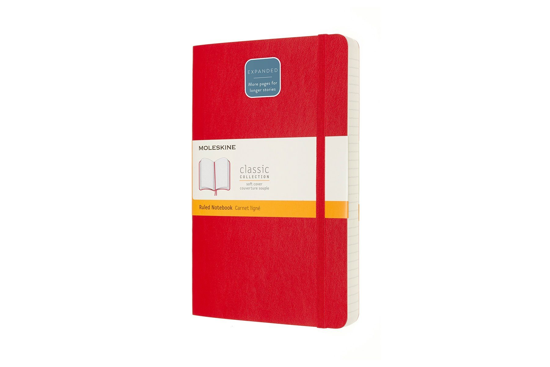 MOLESKINE Notizbuch, Soft - - 70g-Papier Scharlachrot (13x21) - Liniert Expanded Classic Einband mit - Groß - Cover weichem