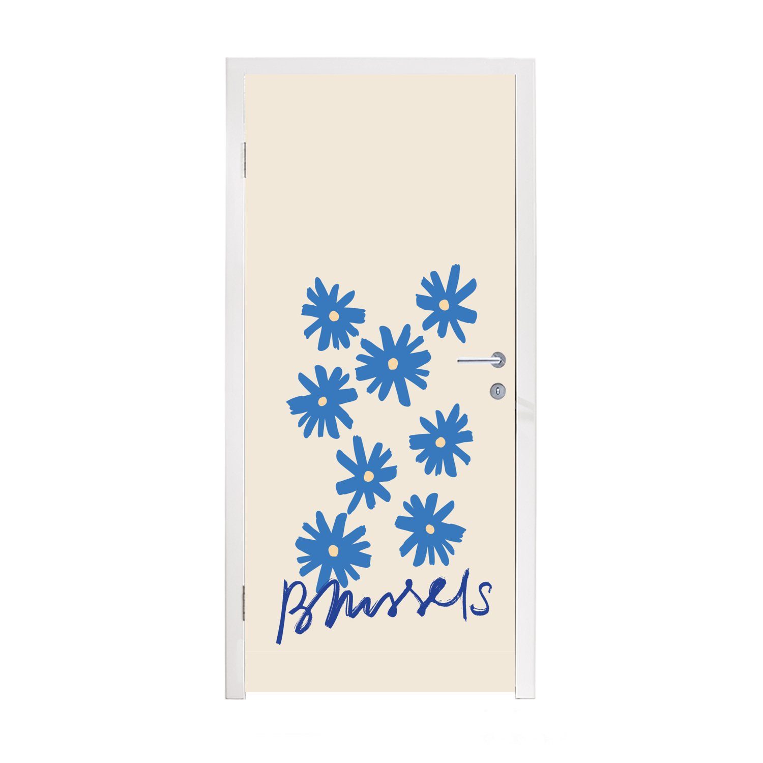 MuchoWow Türtapete Blume - Design Türaufkleber, Brüssel Minimalismus, cm 75x205 Tür, Fototapete - - St), (1 bedruckt, Matt, für