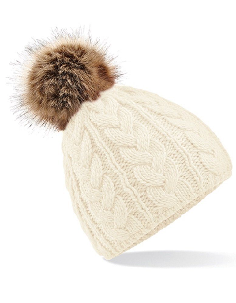 Beechfield® Bommelmütze Damen Winter Strickmütze Mütze Beanie Üppiges schweres Zopfmuster