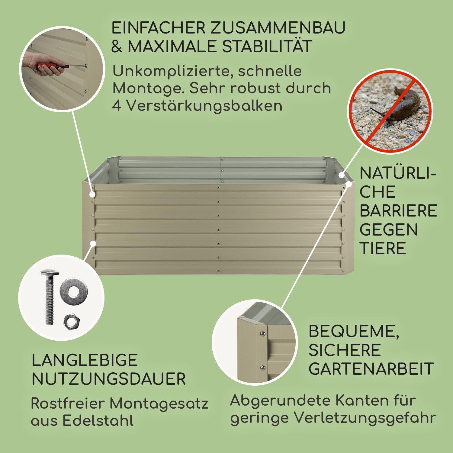 blumfeldt Blumentopf High Grow Straight, Hochbeet Metall Balkon Pflanzkasten Pflanzkübel Blumenkasten