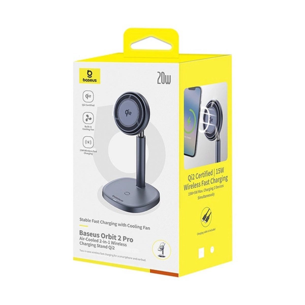 Baseus MagSafe Qi2 20W 2 in 1 Induktives Ladegerät mit Kühlung - Grau Wireless Charger