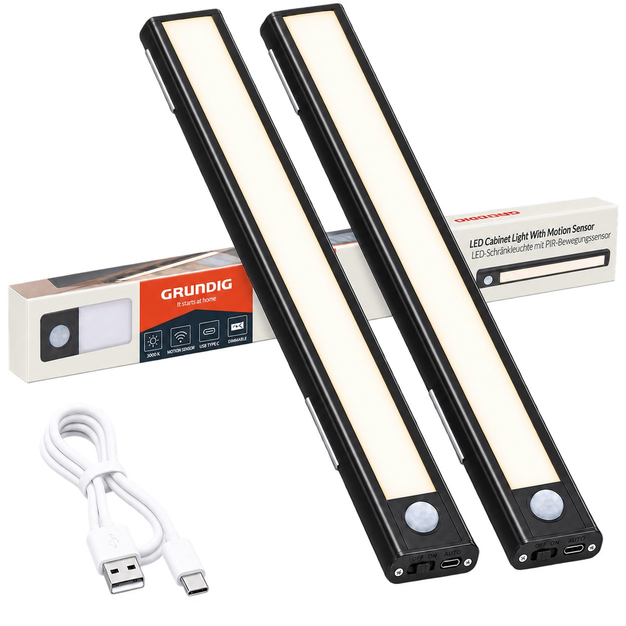 Grundig LED Schrankinnenraumbeleuchtung Grundig Schrankbeleuchtung Lampe mit Bewegungsmelder 2er-Set