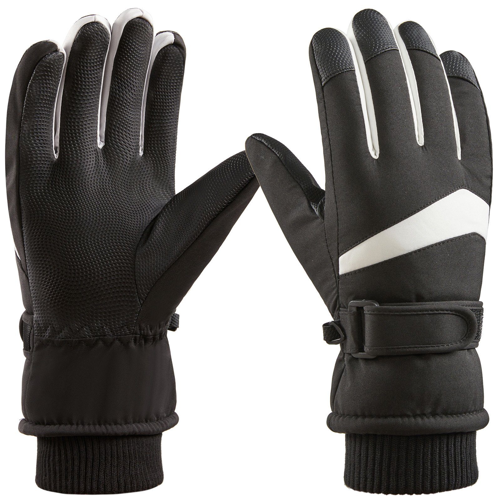 Damen Laufen Schwarz-Männer Handschuhe, Handschlaufe Winter,Skihandschuhe,Wasserdichte BTTO Herren Handschuhe Winterhandschuhe,Touchscreen,Thermo,für Radfahren Skifahren