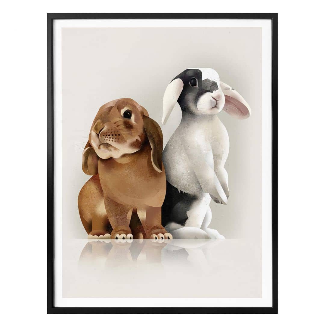 K&L Wall Art Poster Braun modern Kaninchen Wandbild Kinderzimmer Poster Deko Mädchen Bunny Love, Hase