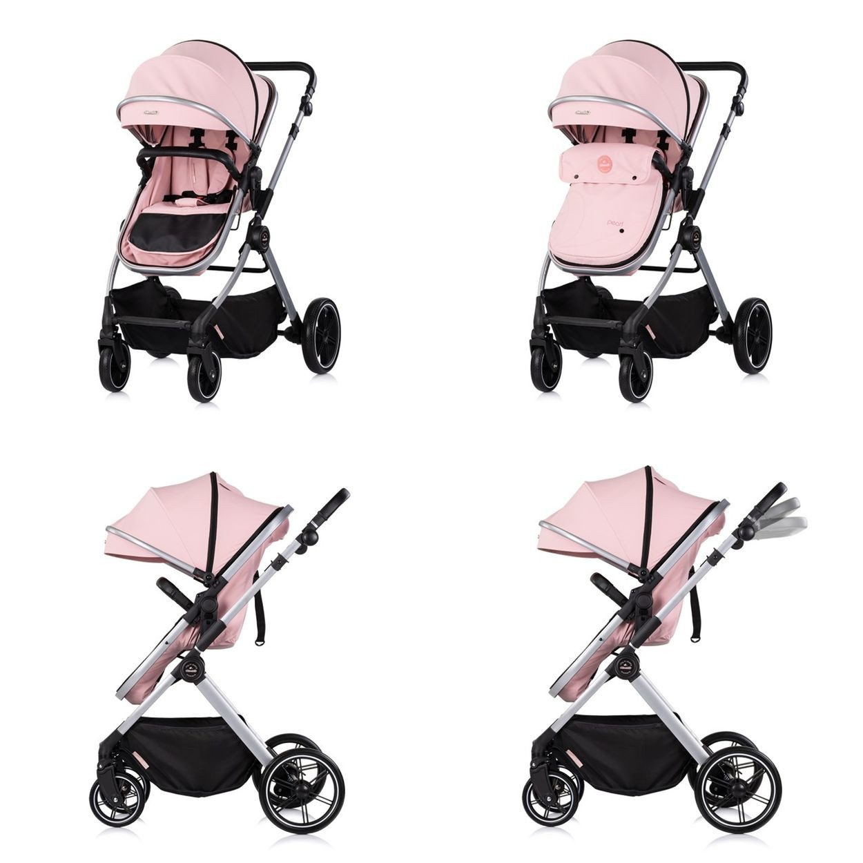 Chipolino Kombi-Kinderwagen Kinderwagen Pearl 2 in 1, umbaubar Rucksack Fußsack Korb Federung