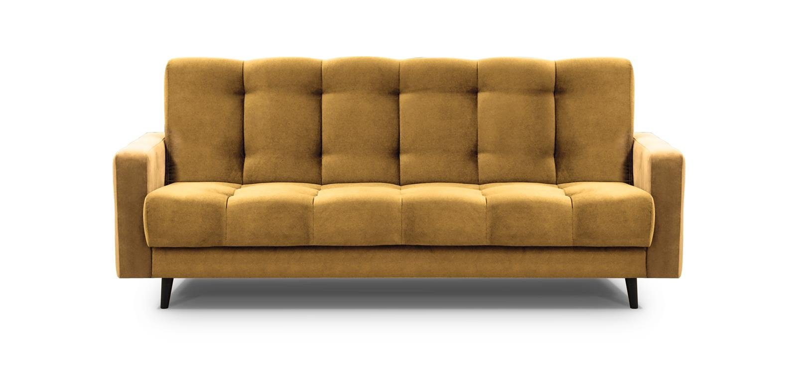 mit Holzbeine, mit Velours-Bezug BIS, Schlafsofa (kronos Relaxfunktion, Senfgelb 01) Beautysofa Nancy Bettkasten, Sofa