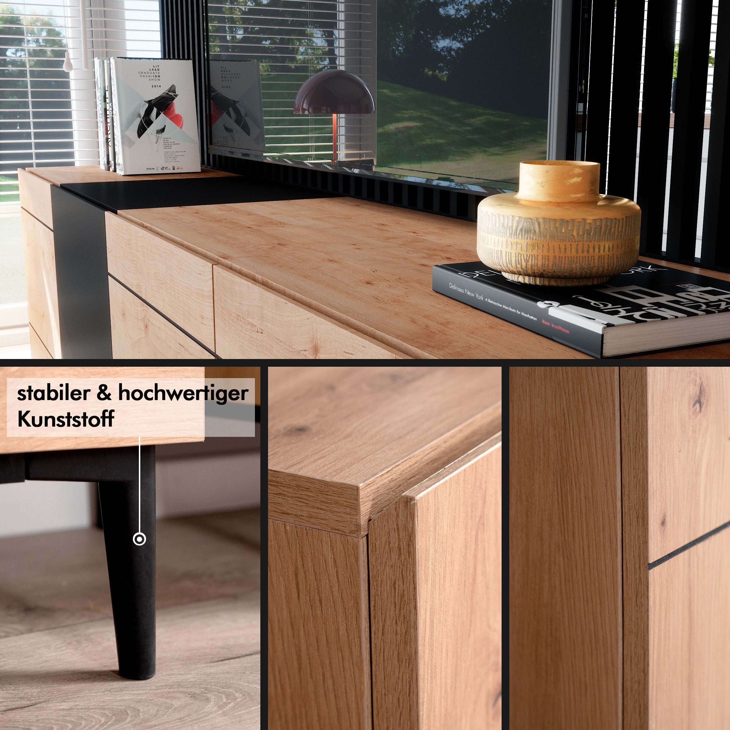 Newroom Sideboard Nizza, Wildeiche Sideboard Vintage Industrial Highboard Anrichte Wohnzimmer