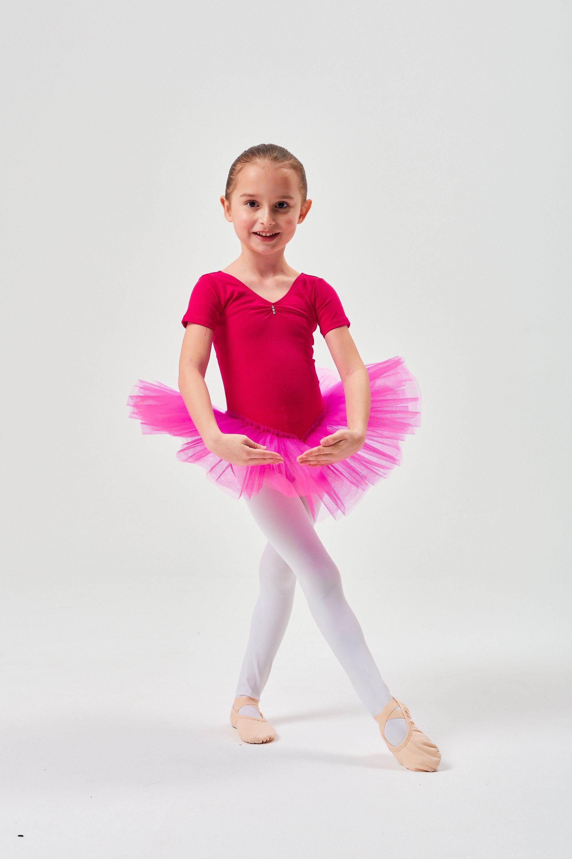 für pink Tüllrock tanzmuster aus Tutu Ballettkleid weicher Glitzersteinen Ballett Baumwolle mit Mädchen Kurzarm Nele Tüllkleid mit