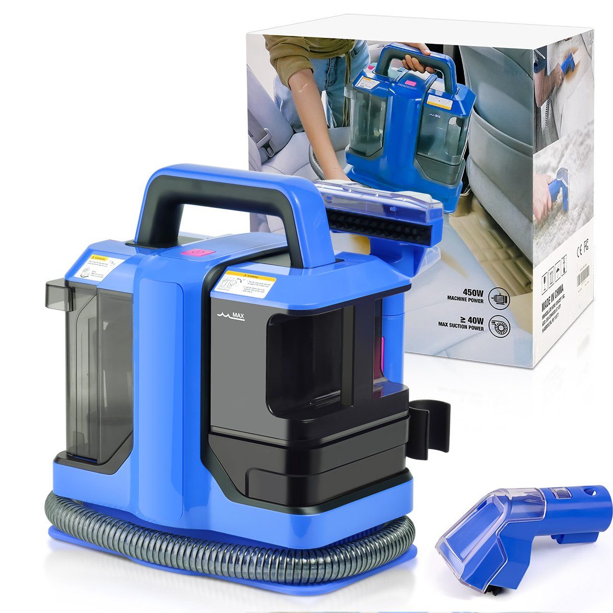 KNKA Teppichreinigungsgerät Waschsauger Polsterreiniger, Polsterreiniger Gerät, Nasssauger, 450,00 W, beutellos, mit 15000pa Saugkraft, für Teppich, Sofa, Polster, Treppen, Auto