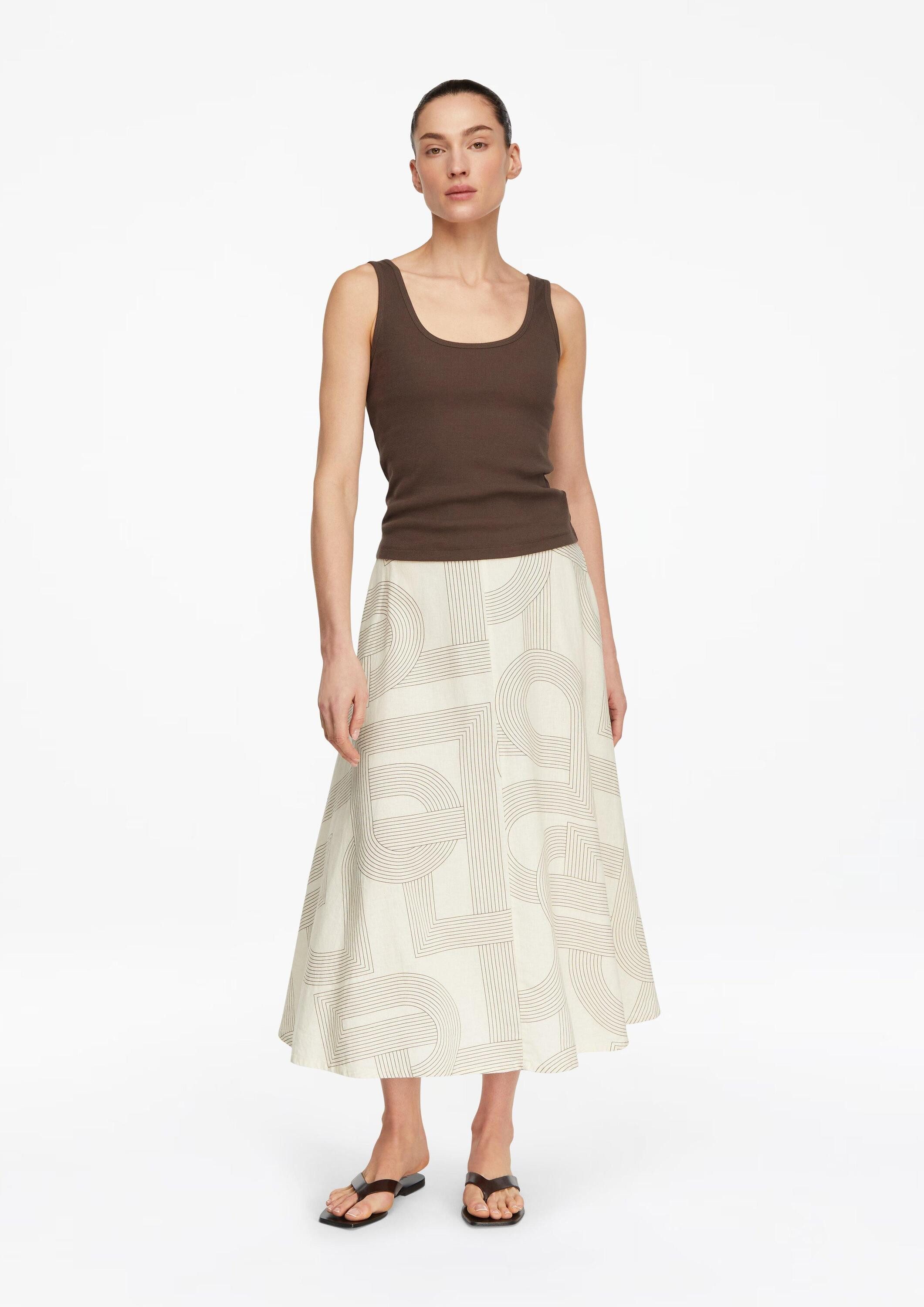 comma Midirock Rock Bedruckter Leinen-Lyocell-Rock mit Seitentaschen