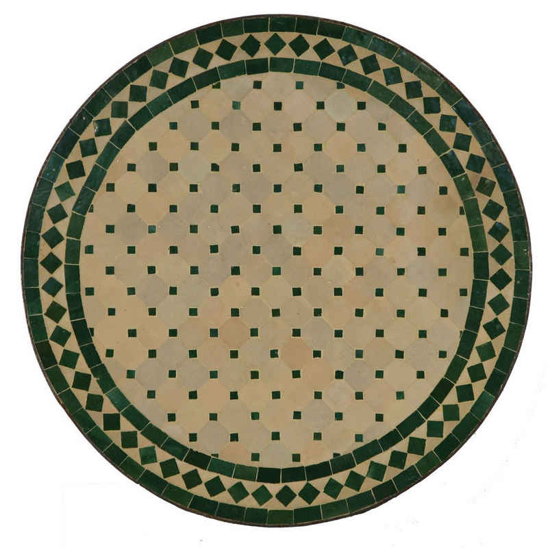 Casa Moro Gartentisch Mediterraner Mosaiktisch grün Terrakotta Ø 100cm groß rund mit Eisengestell, Kunsthandwerk aus Marokko, Mosaik Gartentisch Esstisch Balkontisch, MT2199, Handmade