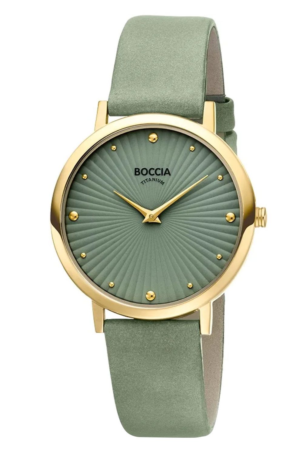 Boccia Quarzuhr Titan Salbeigrün/Goldfarben