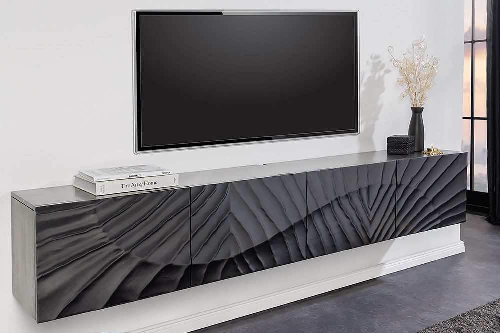 riess-ambiente Lowboard SCORPION 200cm schwarz (Einzelartikel, 1 St), Wohnzimmer · Massivholz · Mango · TV-Schrank · hängend · Industrial