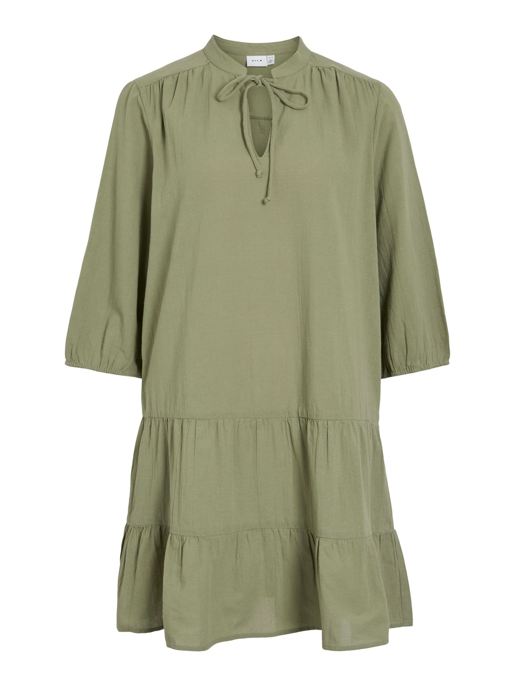 Vila Elegantes Design mit Rüschen und Bindekordel am Kragen (knielang) VIPETRA V-NECK 3/4 SHORT DRESS/TES