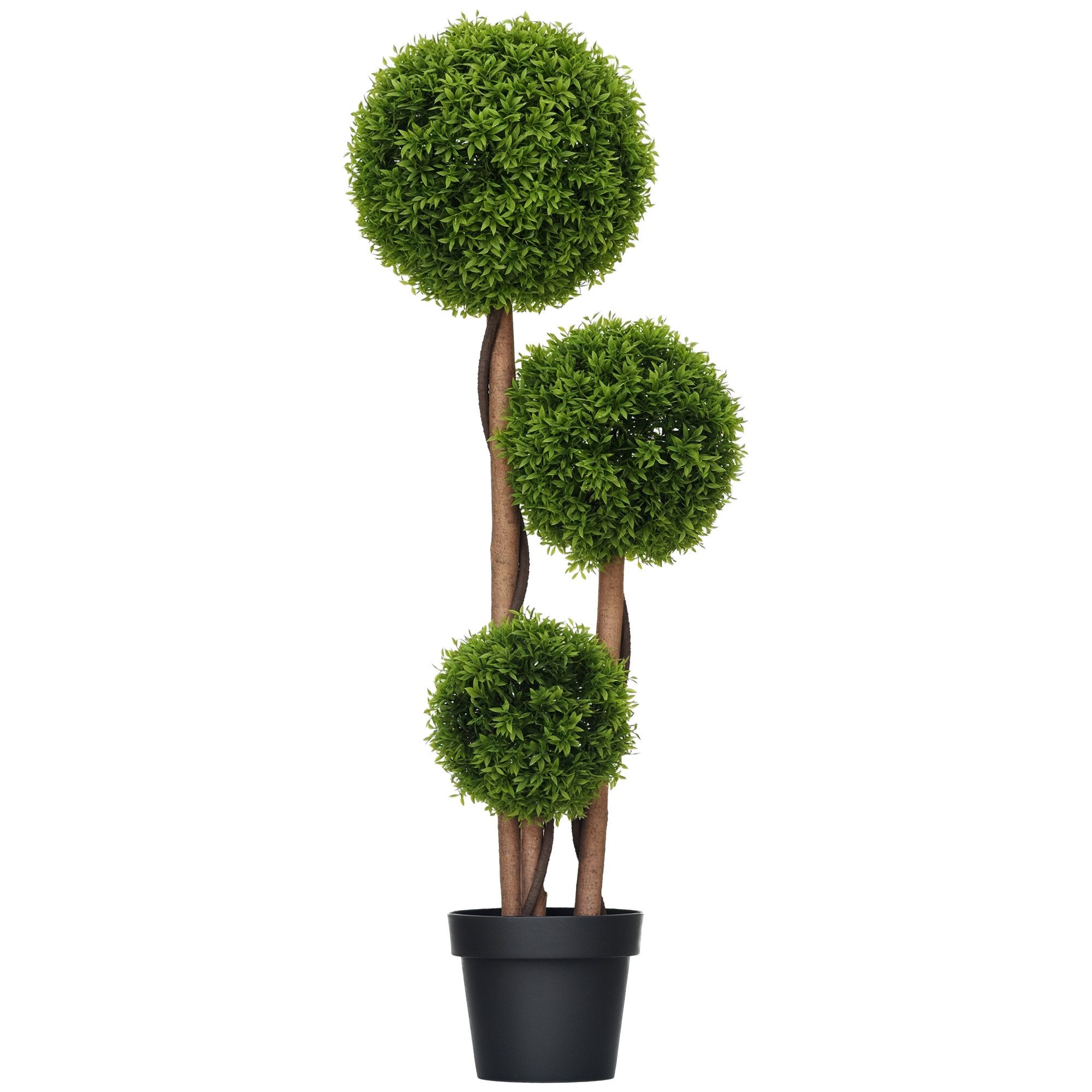 Kunstpflanze Künstliche Pflanze wie echt, Kunstbaum mit 3 Kugeln für Wohnzimmer Buchsbaum, Bambus, HOMCOM, Höhe 110 cm, UV-beständig, im Topf, pflegeleicht