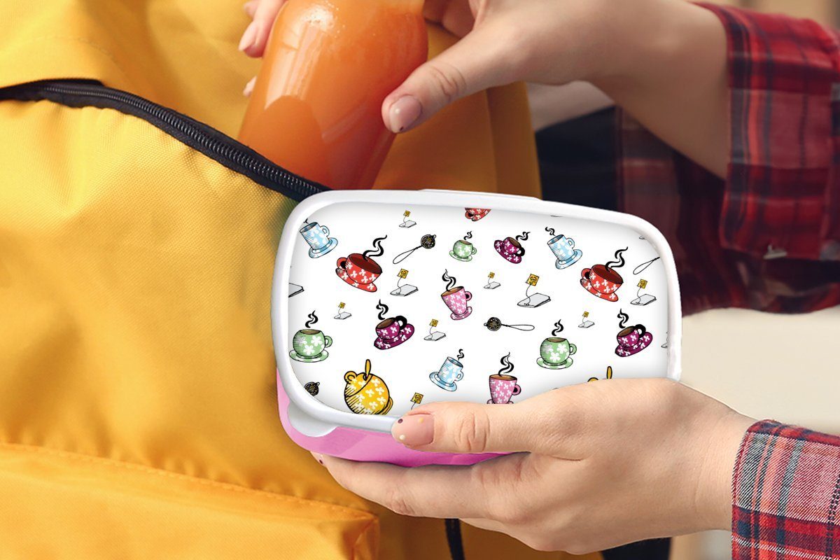 MuchoWow Lunchbox Tee für Kunststoff rosa Brotbox Tassen, (2-tlg), Kinder, Mädchen, - Kunststoff, Snackbox, Brotdose Erwachsene