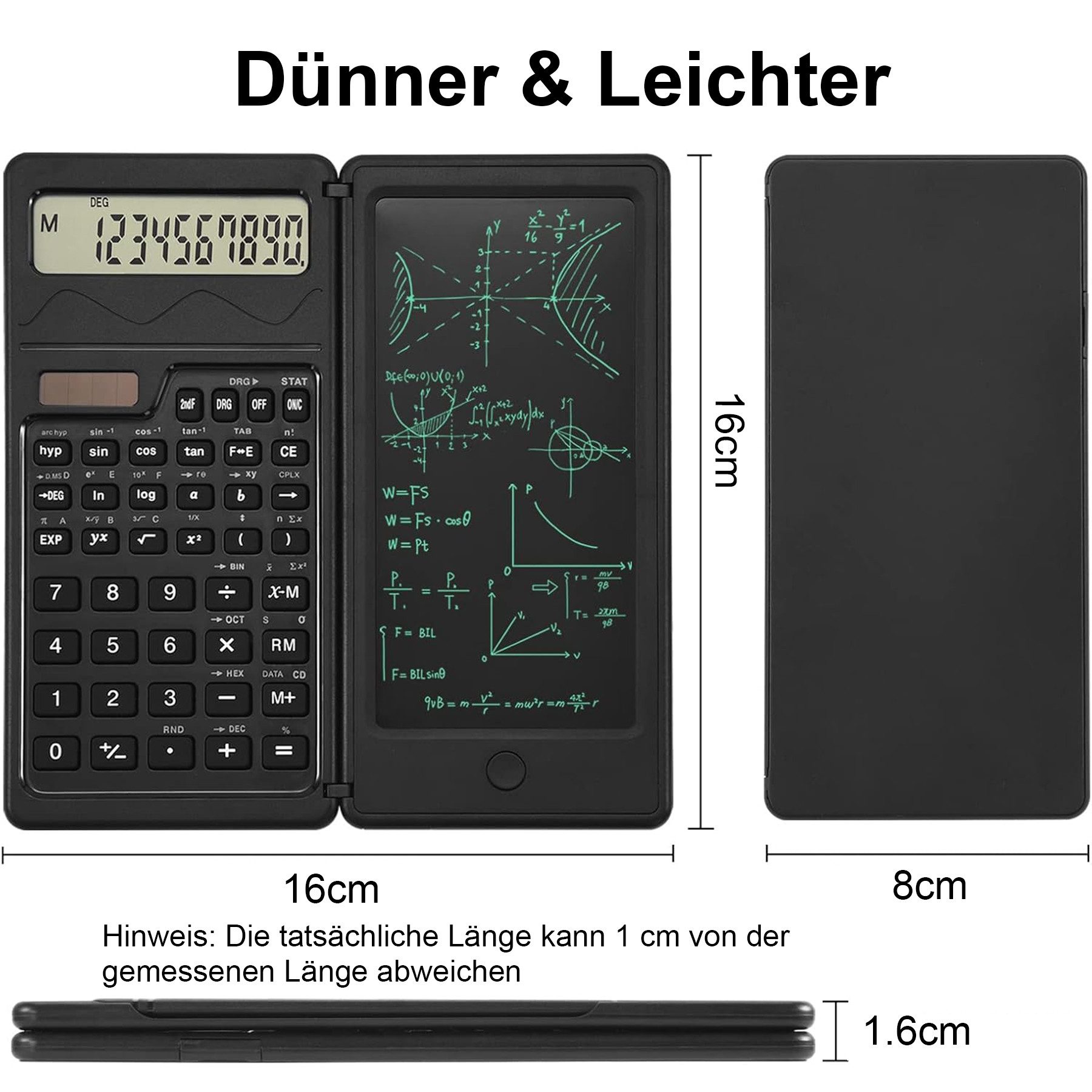 Senmudi Taschenrechner Wissenschaftlicher Taschenrechner, mit löschbarem LCD-Schreibtablet, Solar- und Akku,Tischrechner mit Notizblock für Büro, Schule