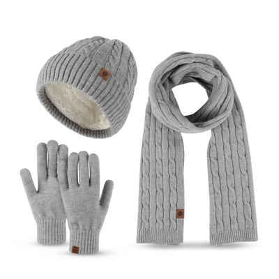 ManKle Strickmütze Damen Winter Warm Beanie Mütze Touchscreen Handschuhe und Schal Set