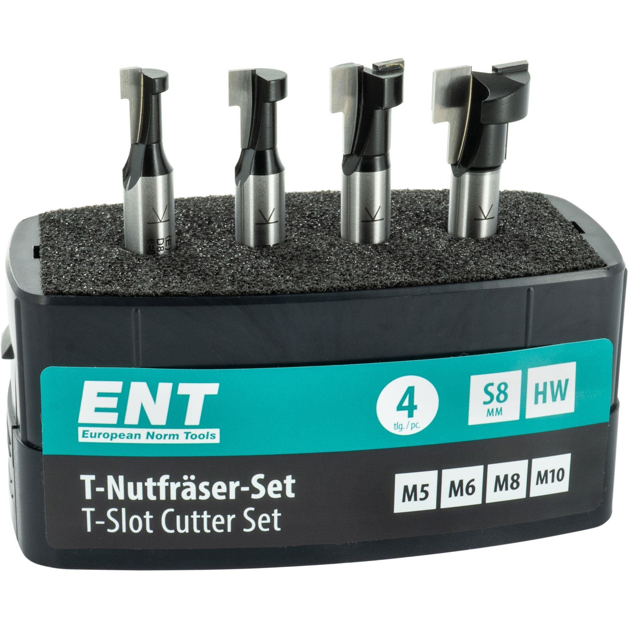 ENT European Norm Tools T-Nutfräser 09045 4-tlg. HW T-Nutfräser-Set, für M5, M6, M8 und M10 Sechskantschrauben - Schaft Ø 8 mm, Hartmetall