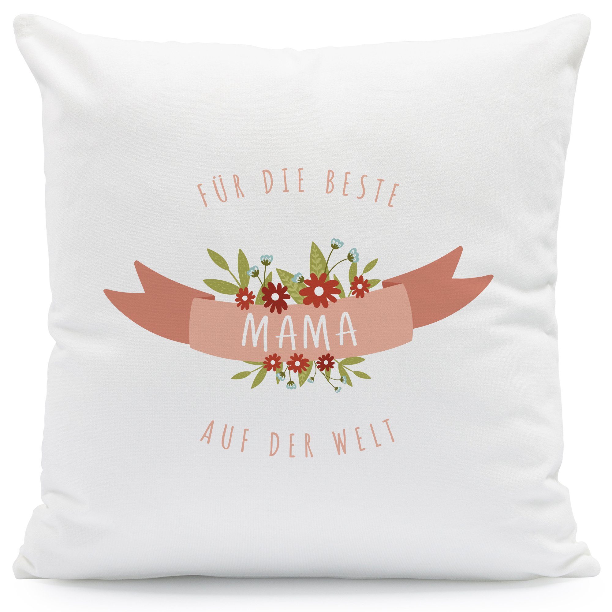 GRAVURZEILE Zierkissen mit Spruch - Für die beste Mama - Geschenk zum Muttertag - Für Familie, starke Farben ohne verblassen, Maschinenwäsche geeignet - ohne Füllung