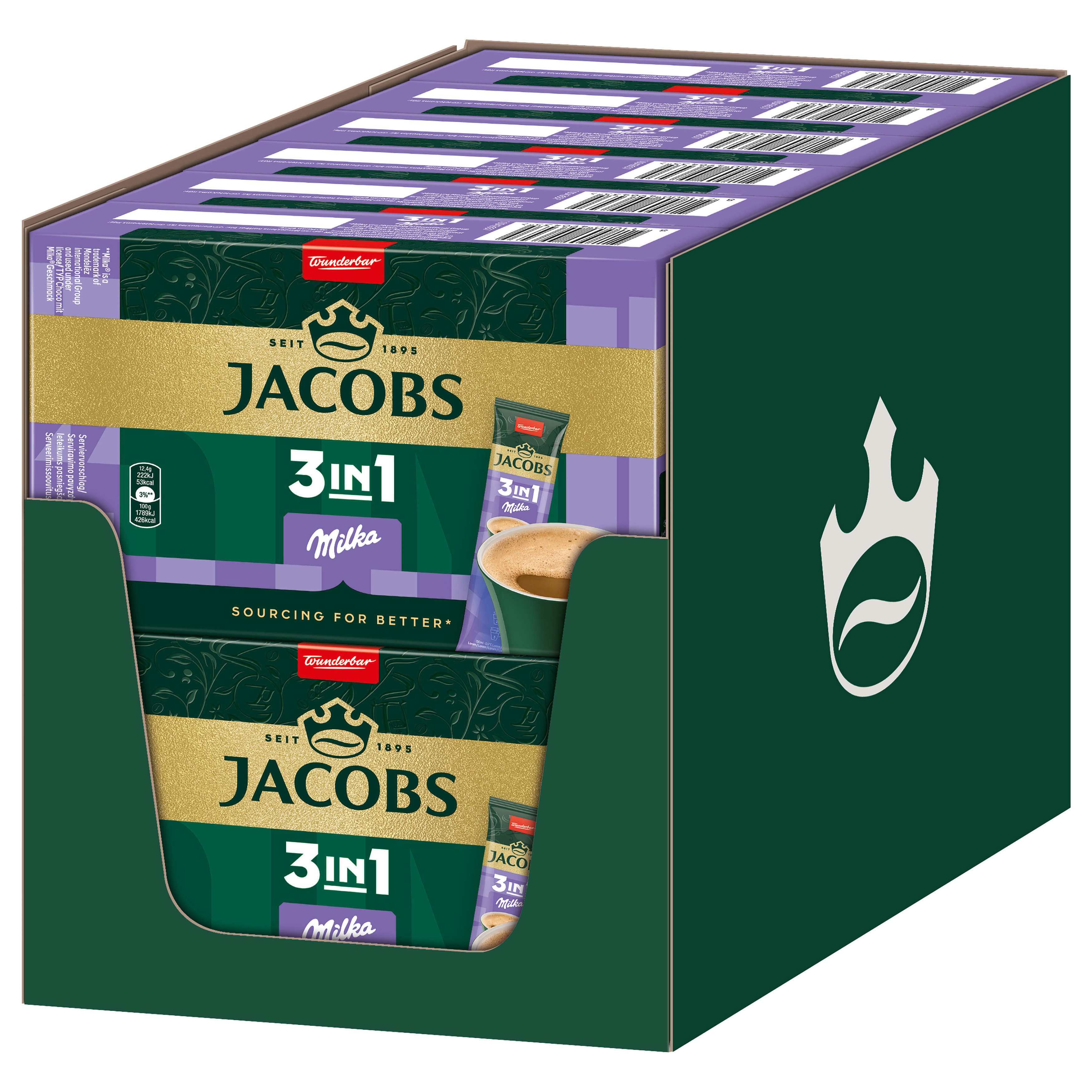 JACOBS Kaffee Löskaffee 3in1 Milka®* 12x10 Sticks Instantkaffee 120 Getränke, 1488 g, (Packung, 12er Pack)