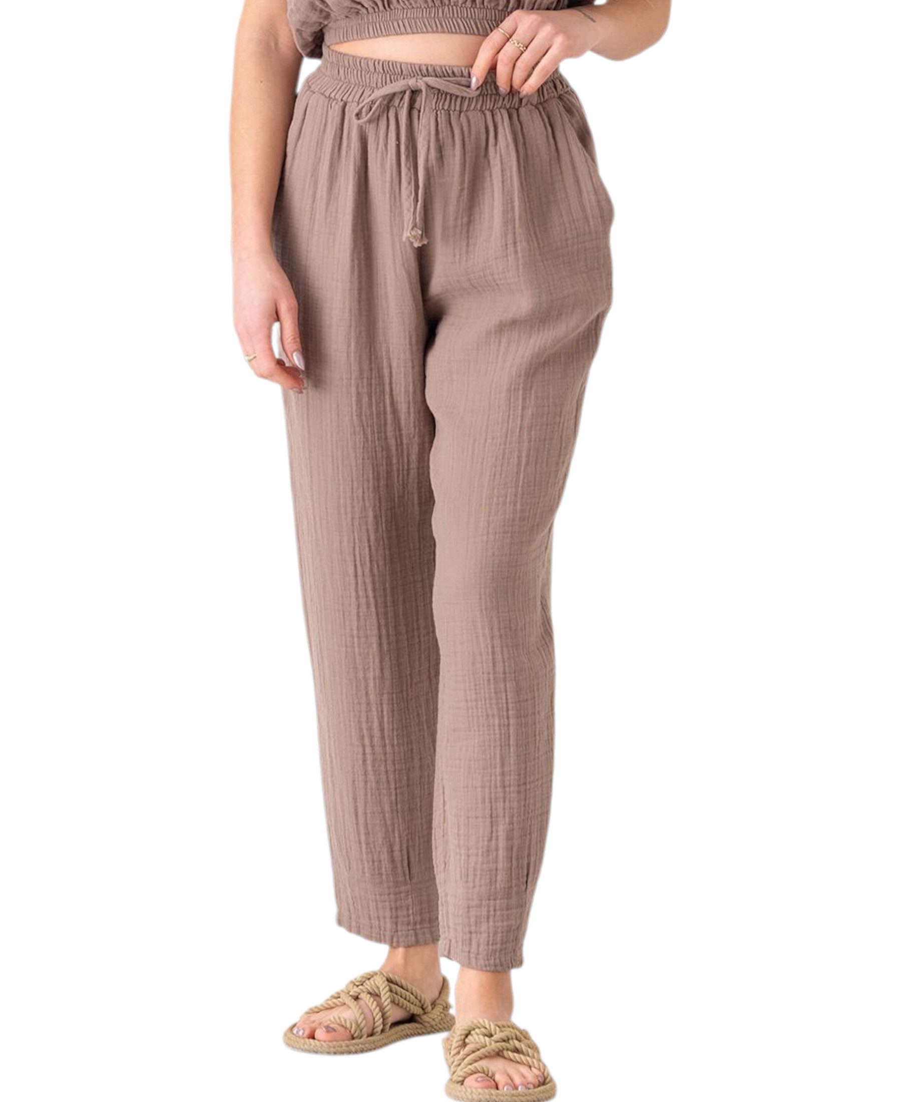 WENOR Stoffhose Damen Musselin Hose Baumwolle Tapered Sommerhose Knöchellänge, elastischer Bund, lässiger Style