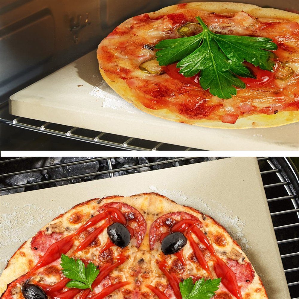 Feel2Home Pizzastein Pizzastein SET 4tlg. Backstein Steinofen Schaufel Rezeptbuch 30x38cm, Cordierit, (Set, 4-St., Backstein aus Cordierit, Schaufel, Rezeptbuch und Backpapier), Geruchlos nicht verformend