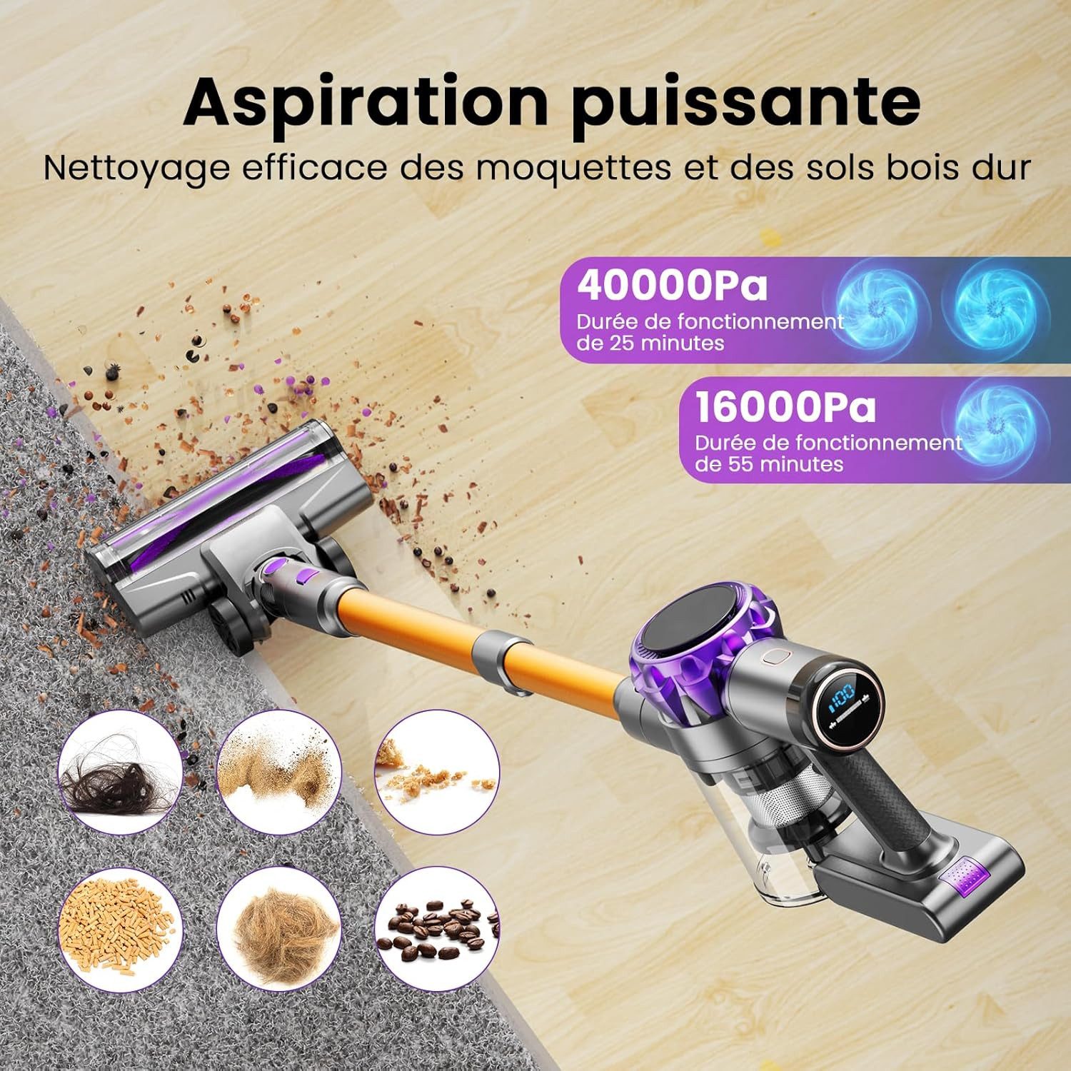MIBODE Hand-und Stielstaubsauger S3P Purple-gold Cordless Broom Vacuum Cleaner