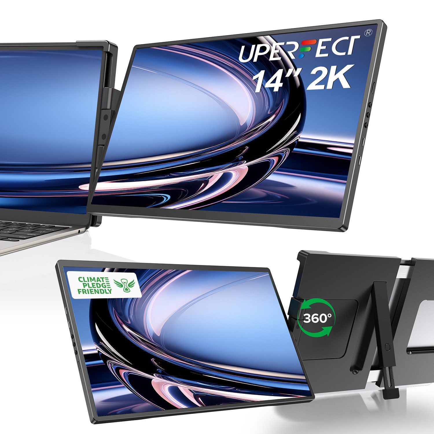 UPERFECT 2K-Laptop-Bildschirmerweiterung, Tragbarer Monitor Portabler Monitor (35,56 cm/14 ", 2240 x 1400 px, QHD, 60 Hz, IPS, Skalierbare Designunterstützung für 13-17-Zoll-Laptops)