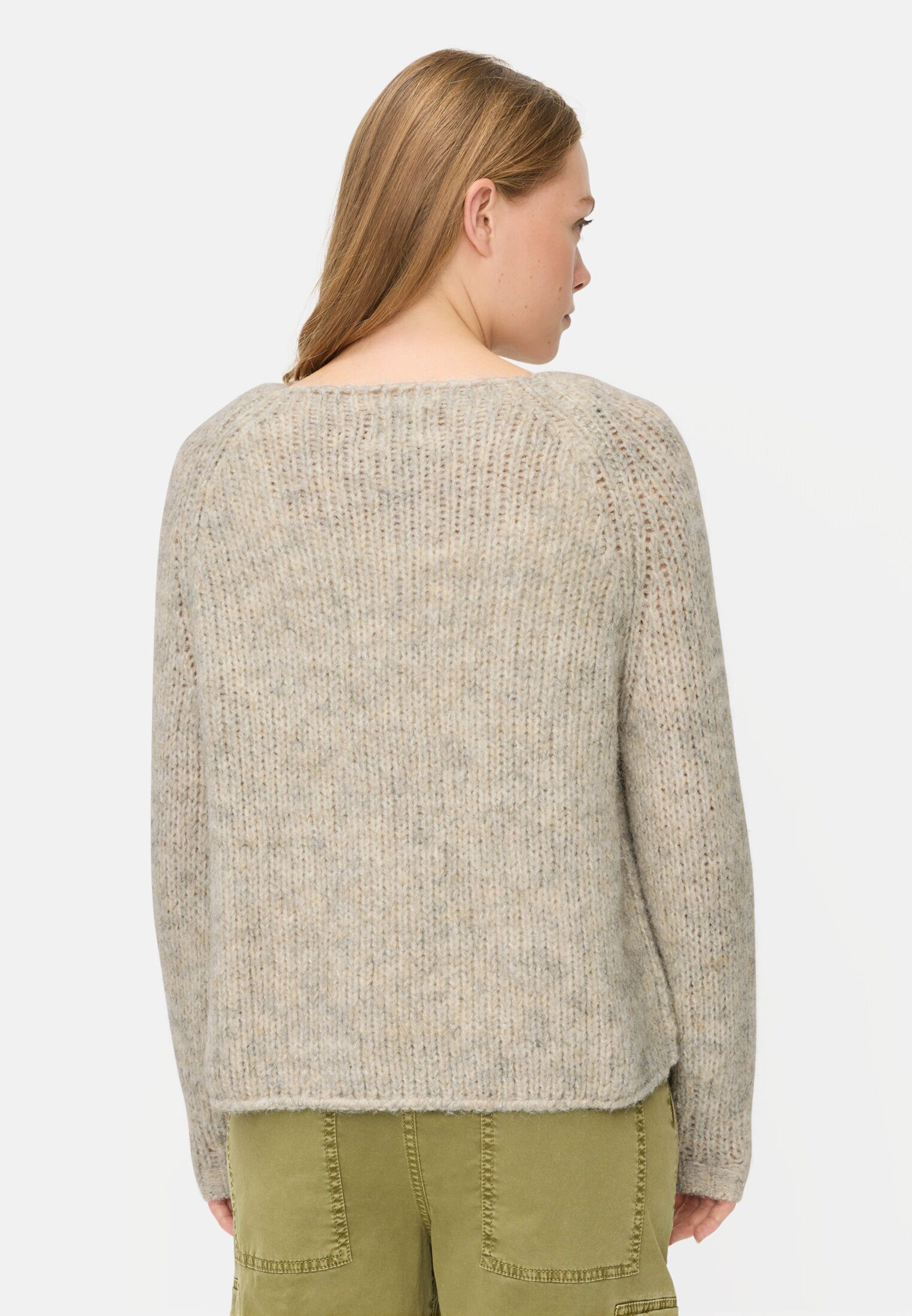 camel active Strickpullover Strickpullover mit Rundhalsausschnitt Langarm Markenlabel