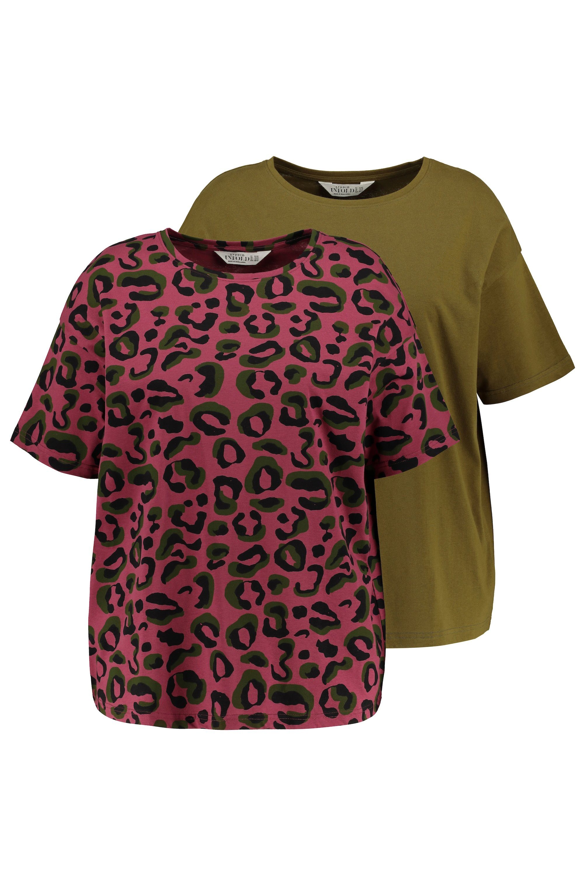Damen Shirts Studio Untold Rundhalsshirt T-Shirts 2er-Pack oversized Rundhals Halbarm Leo