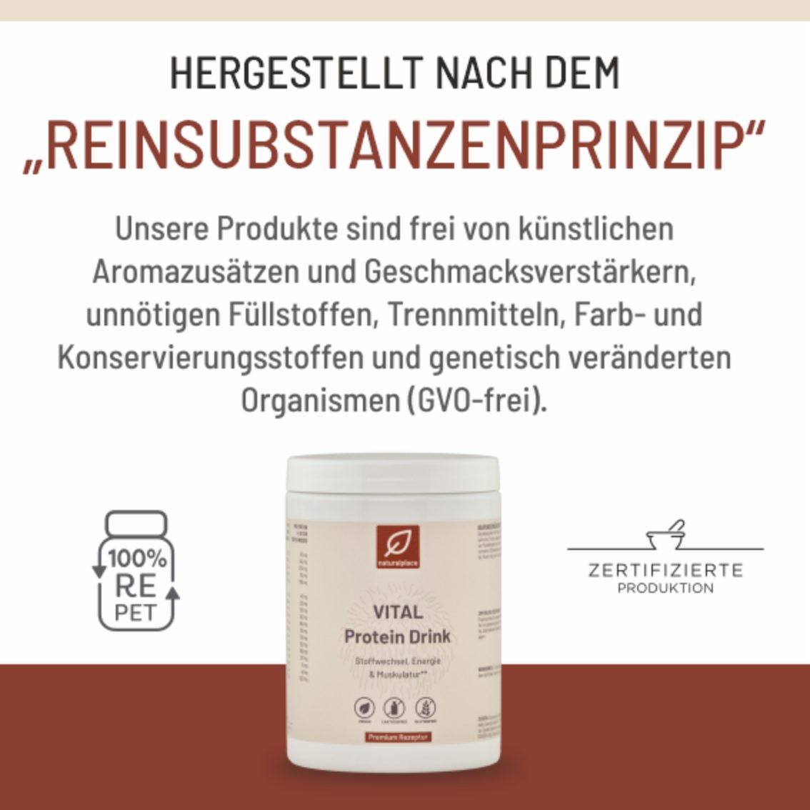 naturalplace® VITAL Protein Drink - aus Erbsen-, Hanf- & Favabohnenproteinen Pulver, 400 g, Zuckerfreies und Veganes Trinkpulver - ergänzt mit Vitalpilz Hericium