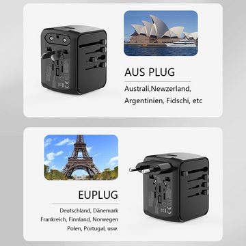 GelldG Reiseadapter Weltweit, Universal Reisestecker mit 3 USB und 1 USB C Reiseadapter