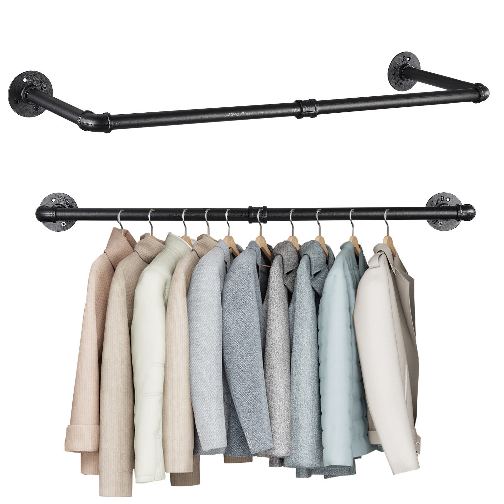 FUROKOY Garderobenständer 2er Set Industrierohr Kleiderstangen 92/106cm,bis 60 kg, (Industrieller Stil Rohr-Kleidergestell), für belastbar, Platzsparend, Flur, Wohnzimmer, Schlafzimmer