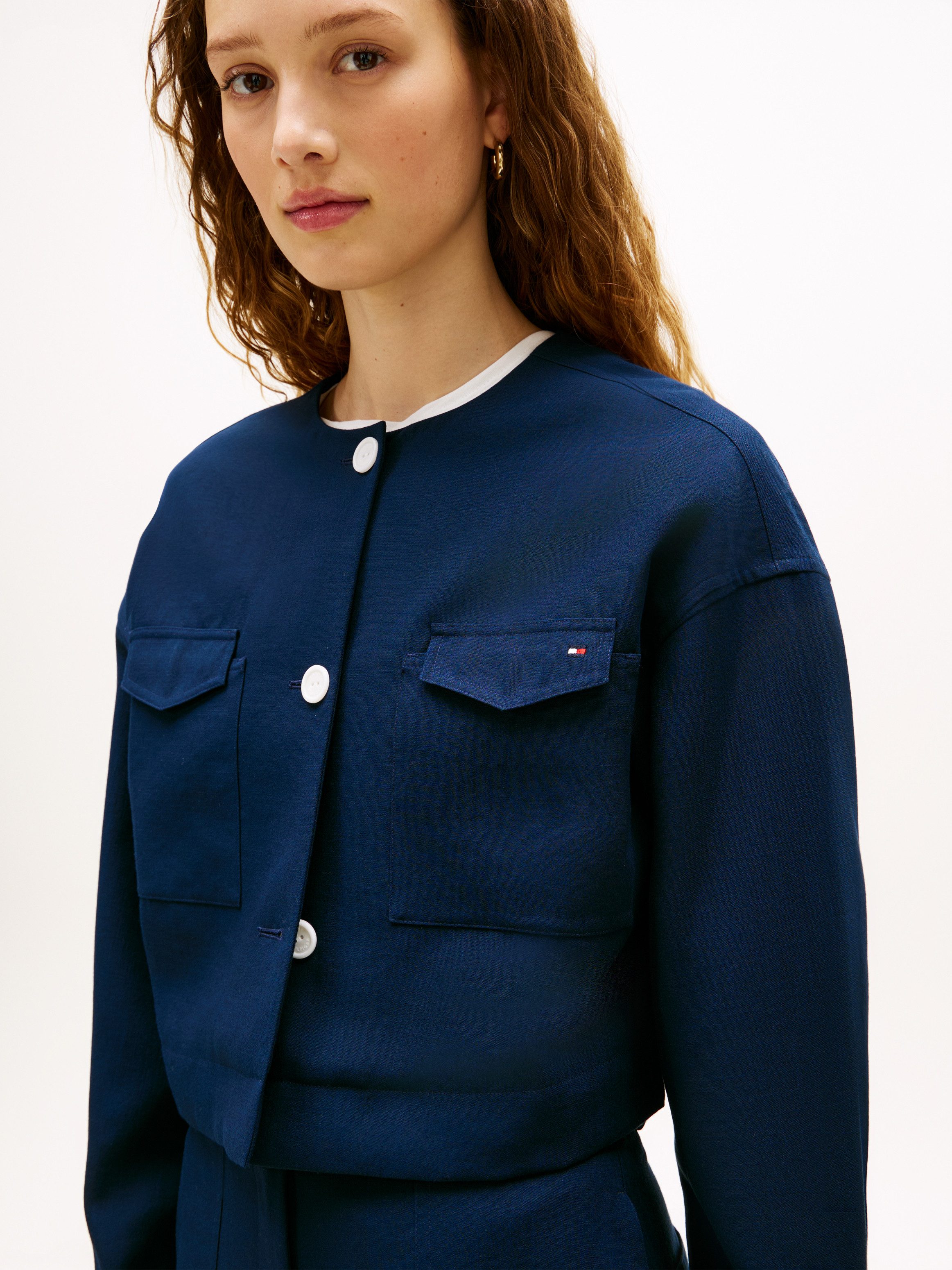 Tommy Hilfiger Kurzblazer TAILORED UTILITY CROPPED JACKET Boxy Fit, ohne Kragen