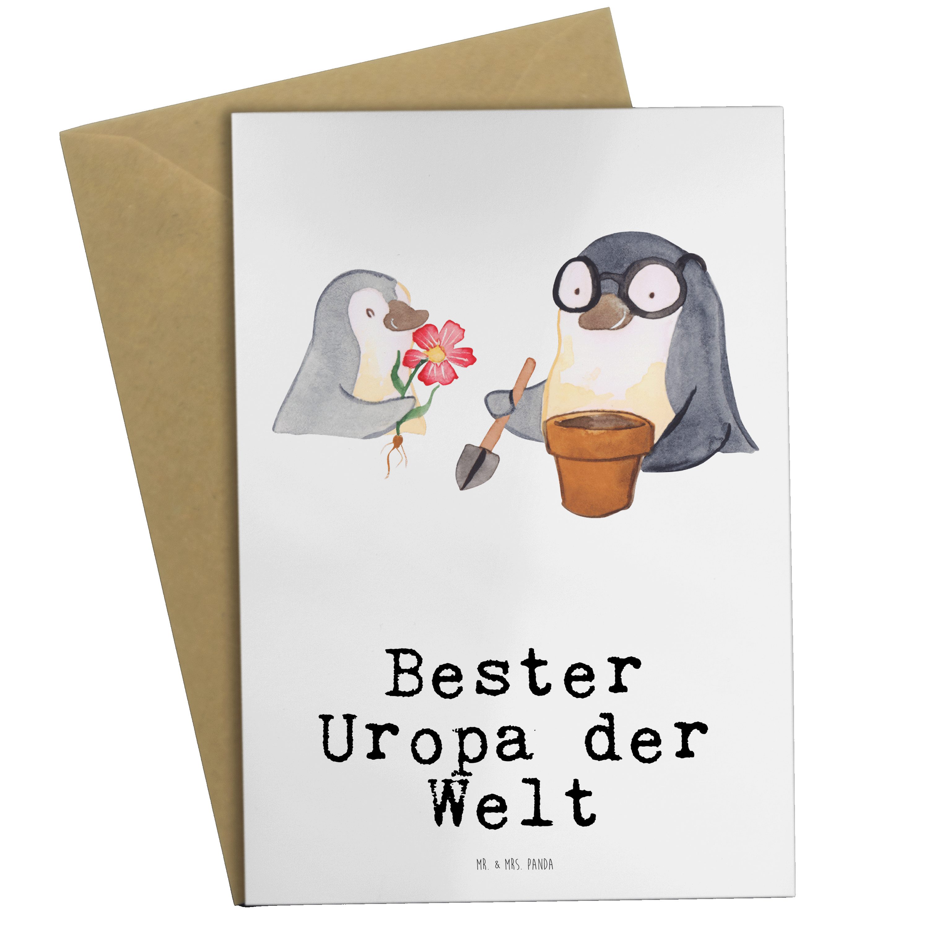 Mr. & Mrs. Panda Grußkarte Pinguin Bester Uropa der Welt - Weiß - Geschenk, Geschenktipp, Mitbri