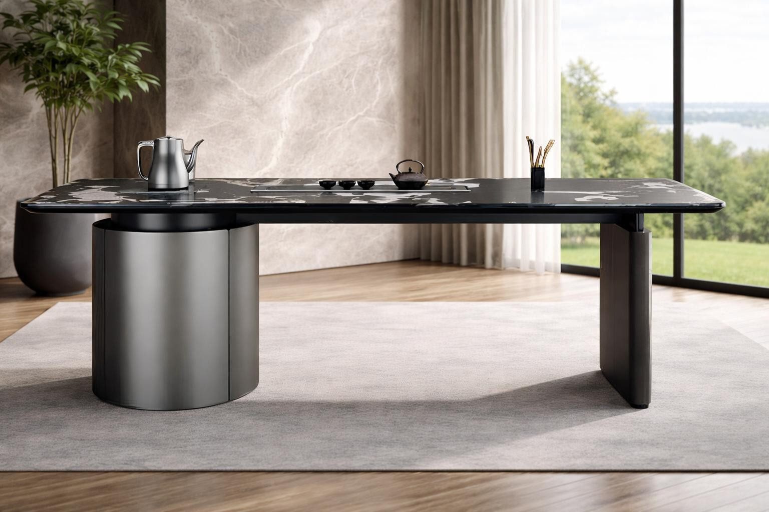 Xlmoebel Schreibtisch Eleganter Schreibtisch mit Marmorplatte und stilvollem Design, Made in Europa